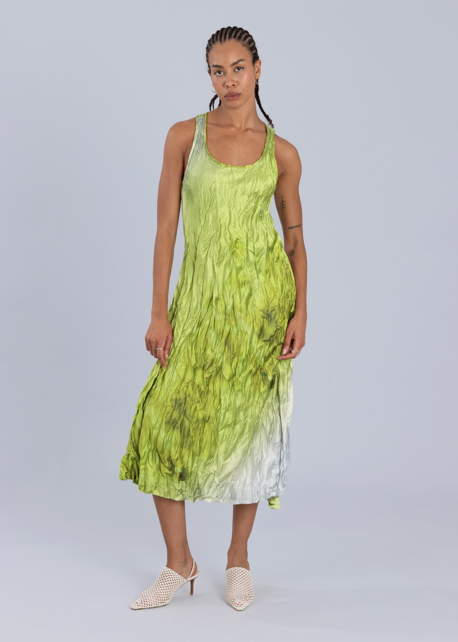 Made in USA Star Print Satin Slip Dress