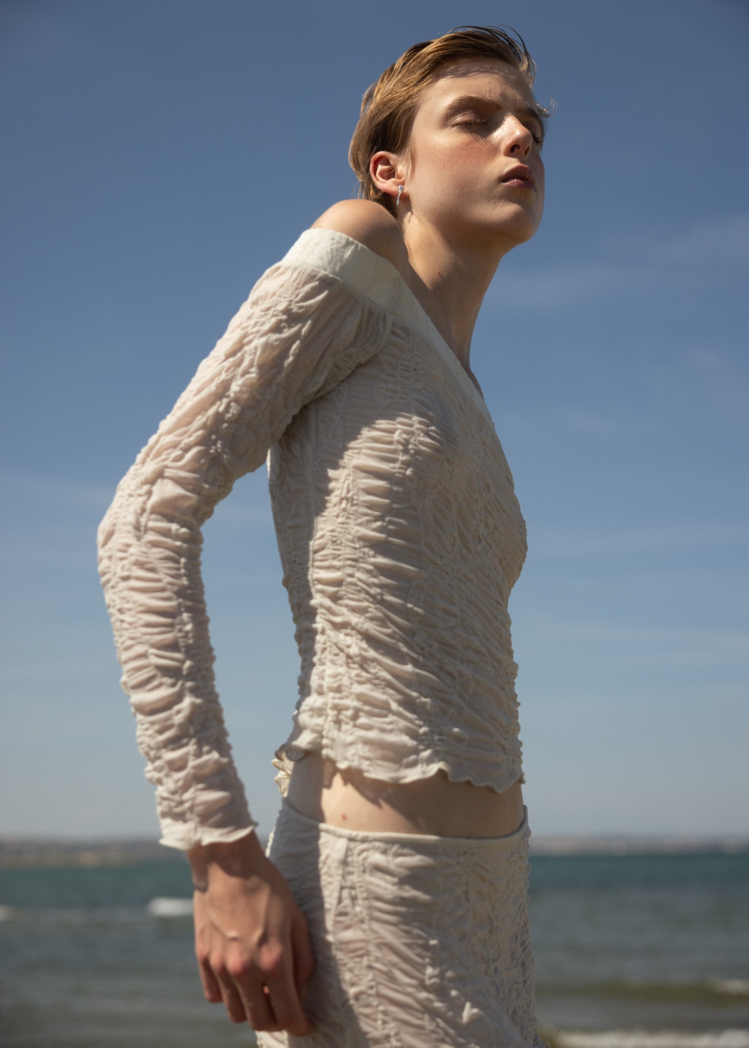 Chiara Iris Jacquard Cinched Puff-Sleeve Top main image 1