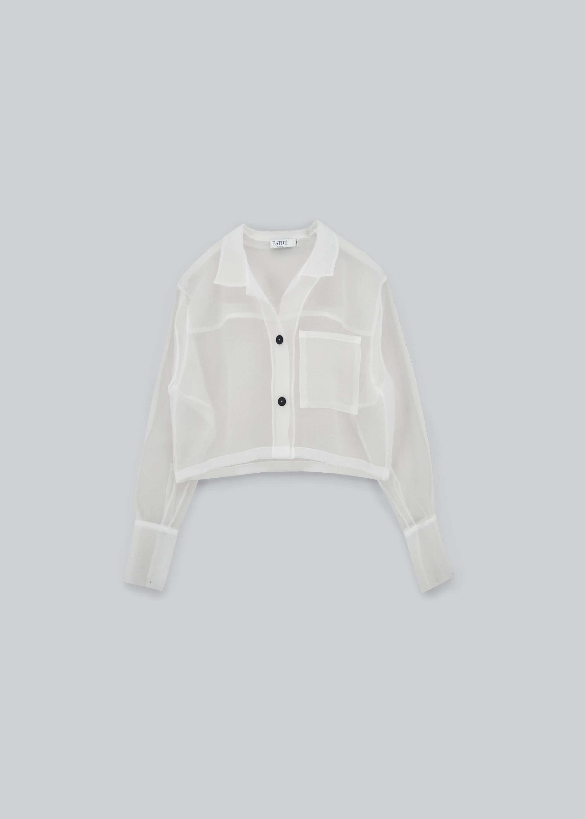 【2plan】Crystal Overfit Crop Shirt Organza Cropped Shirt • ESTHE
