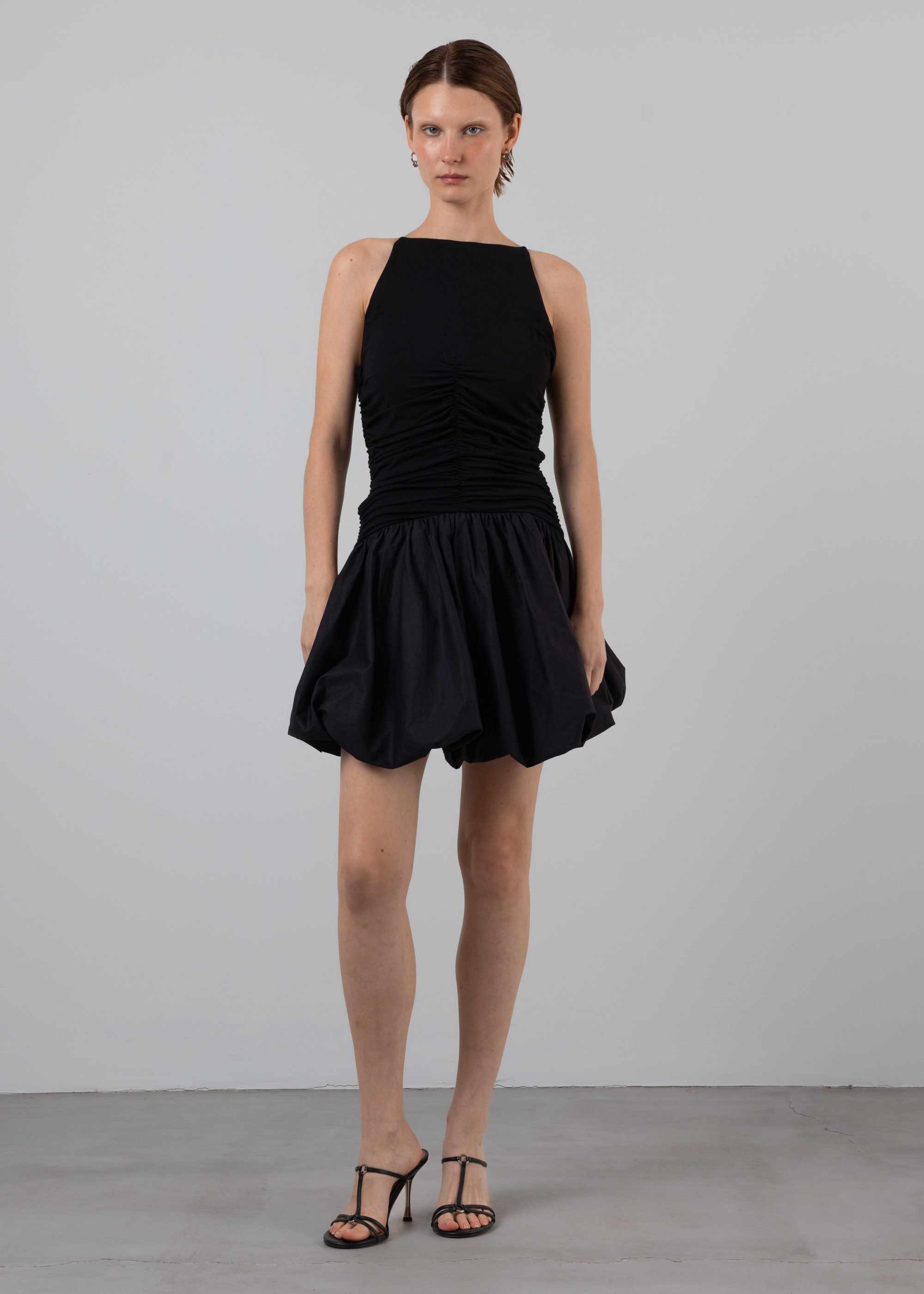 低価格 Mixed Jersey ESTHE • Dress Balloon Ruched ワンピース