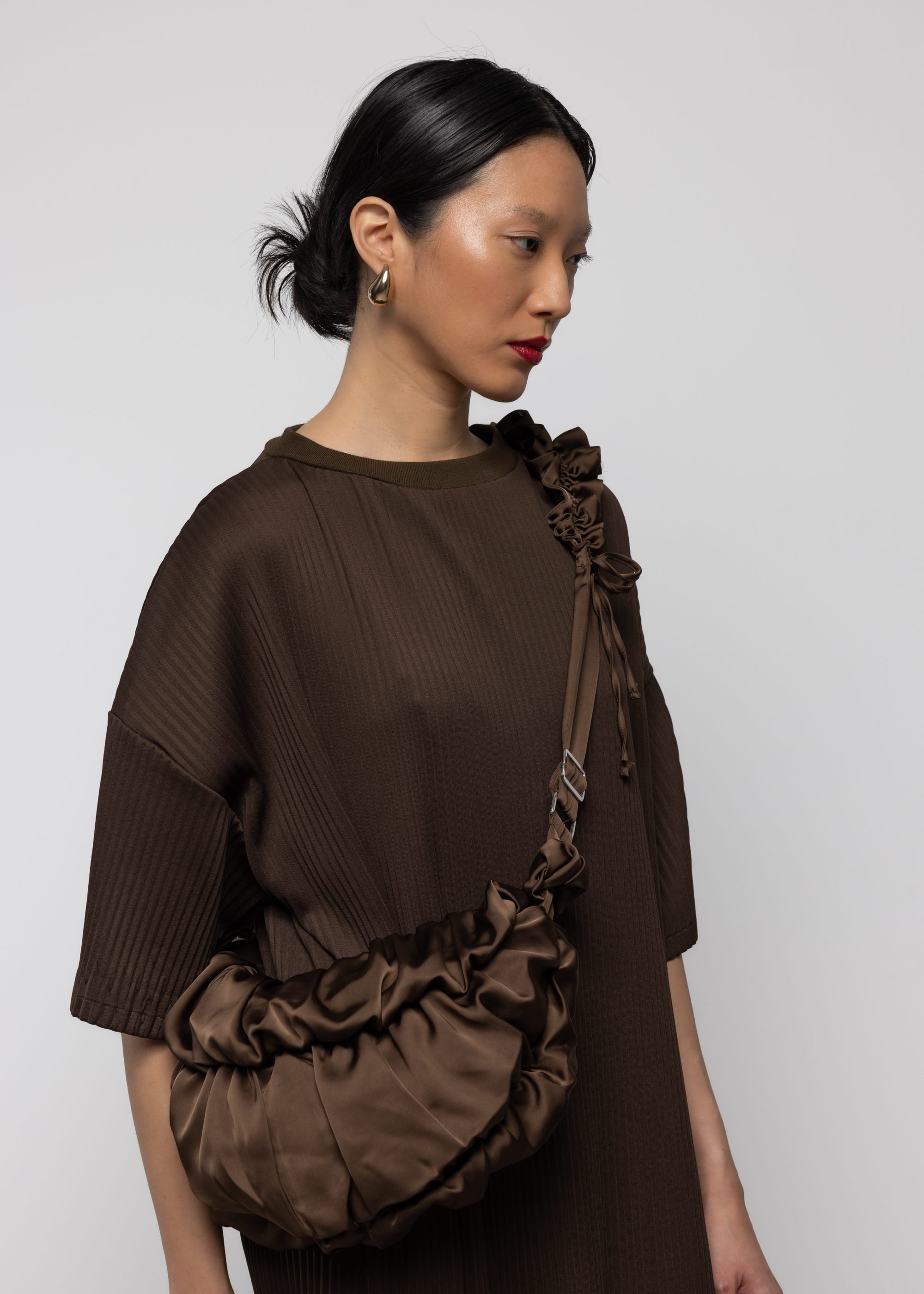 Ruffle Satin Crossbody Bag