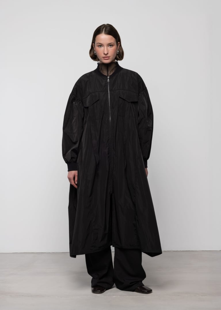 Volume Godet Taffeta Coat