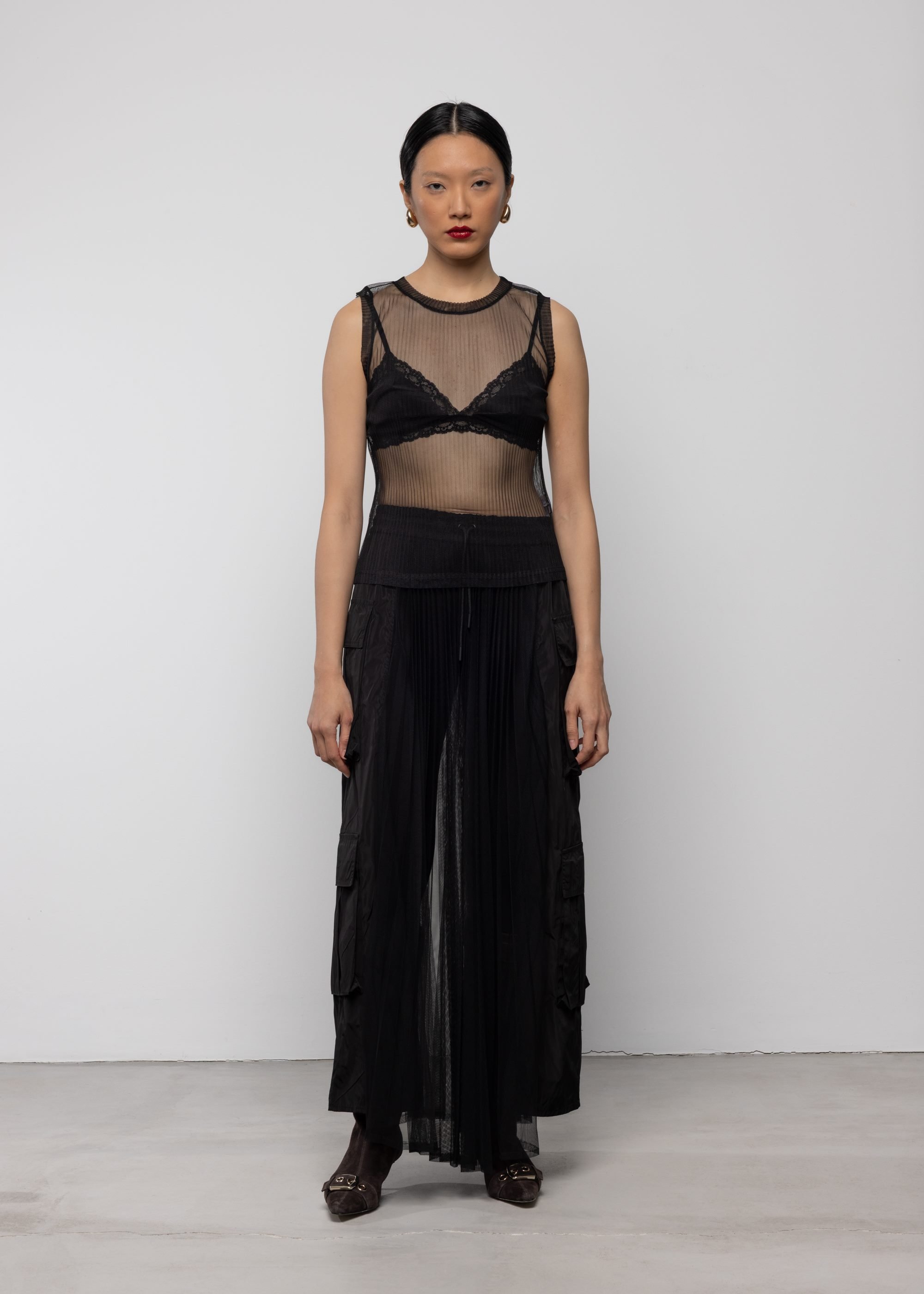 Pleated Mesh Cargo Skirt