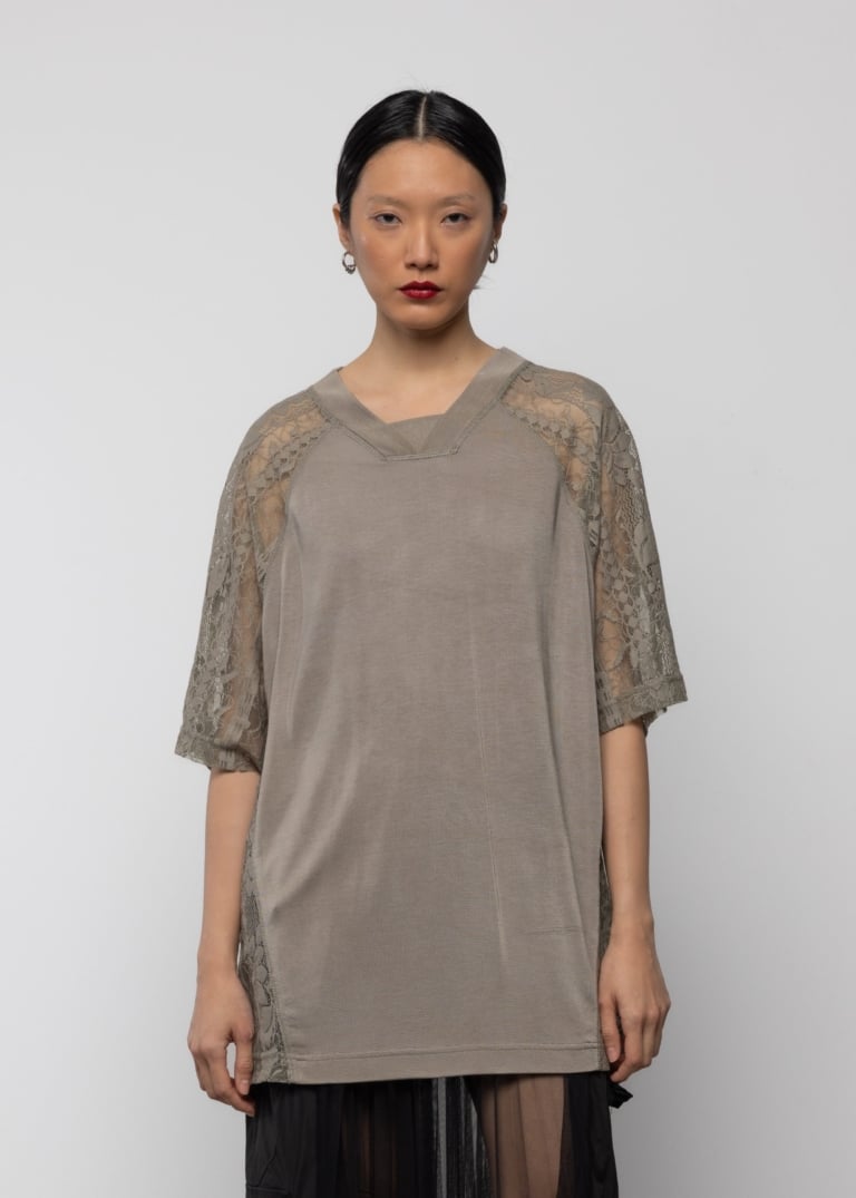 Contrast Lace Jersey T-Shirt