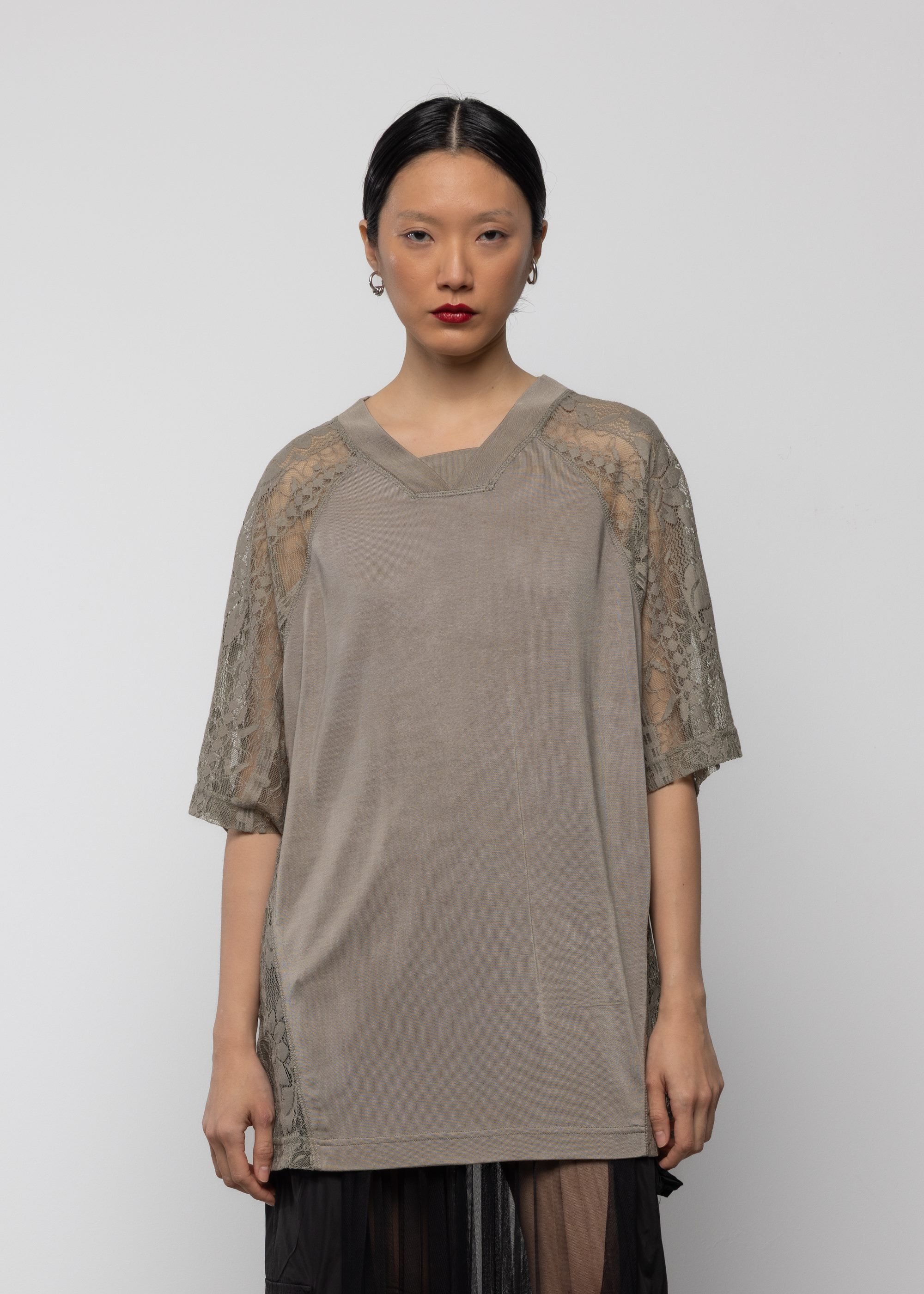 Contrast Lace Jersey T-Shirt