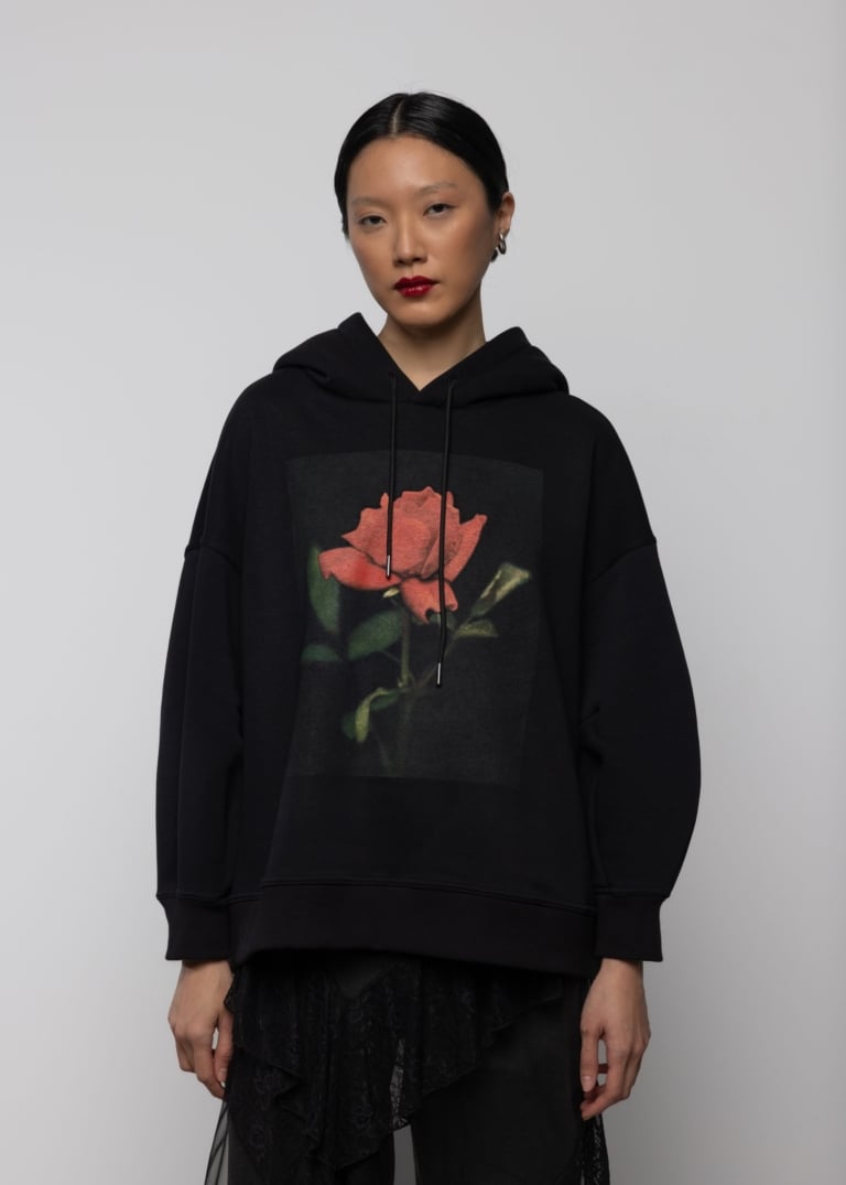 Rose Print Cotton Hoodie