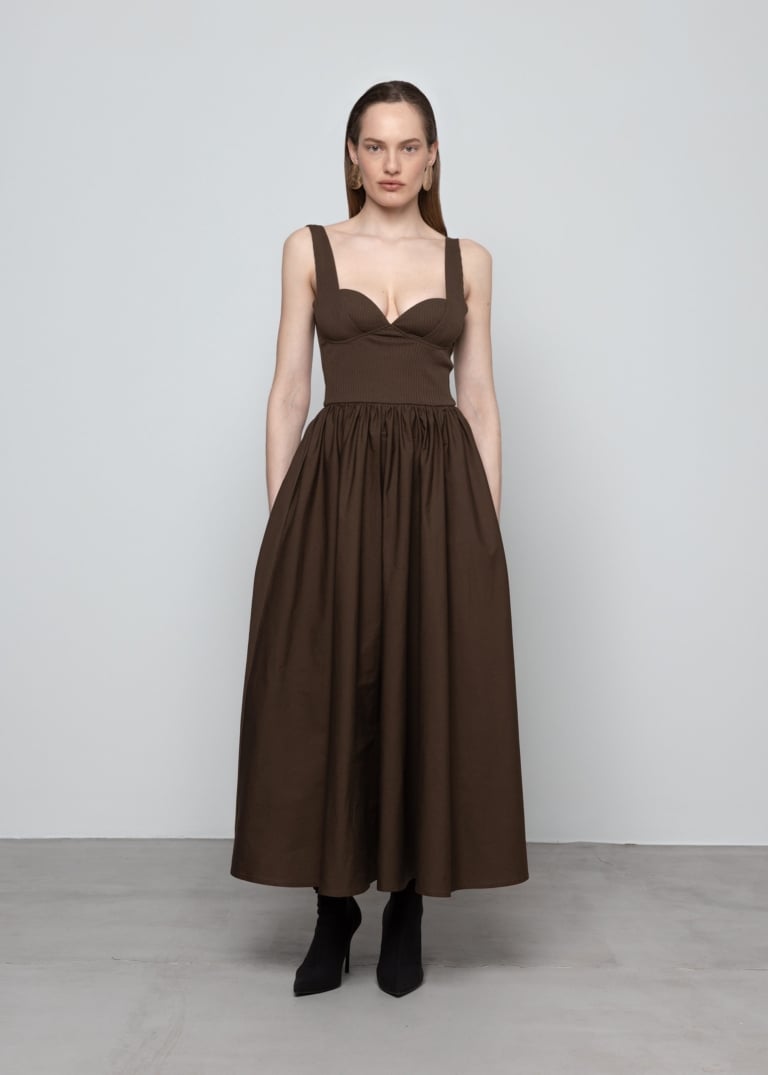 Poplin and Rib Midi Dress