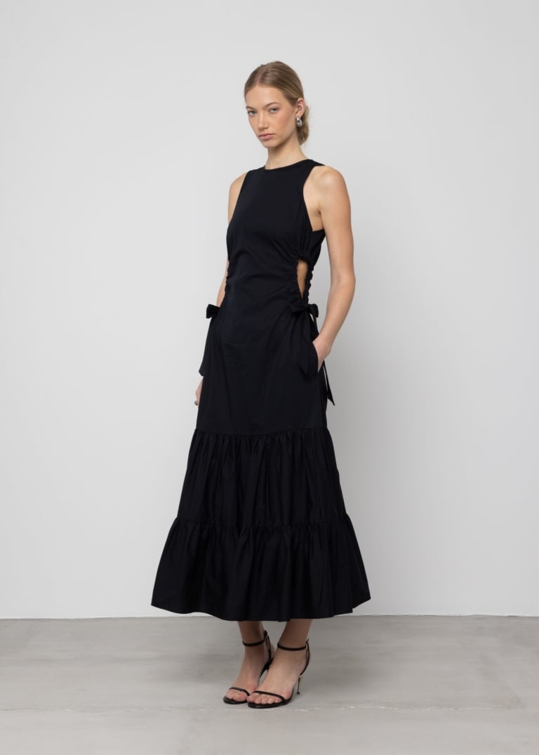 Tiered Cotton Cut-Out Maxi Dress