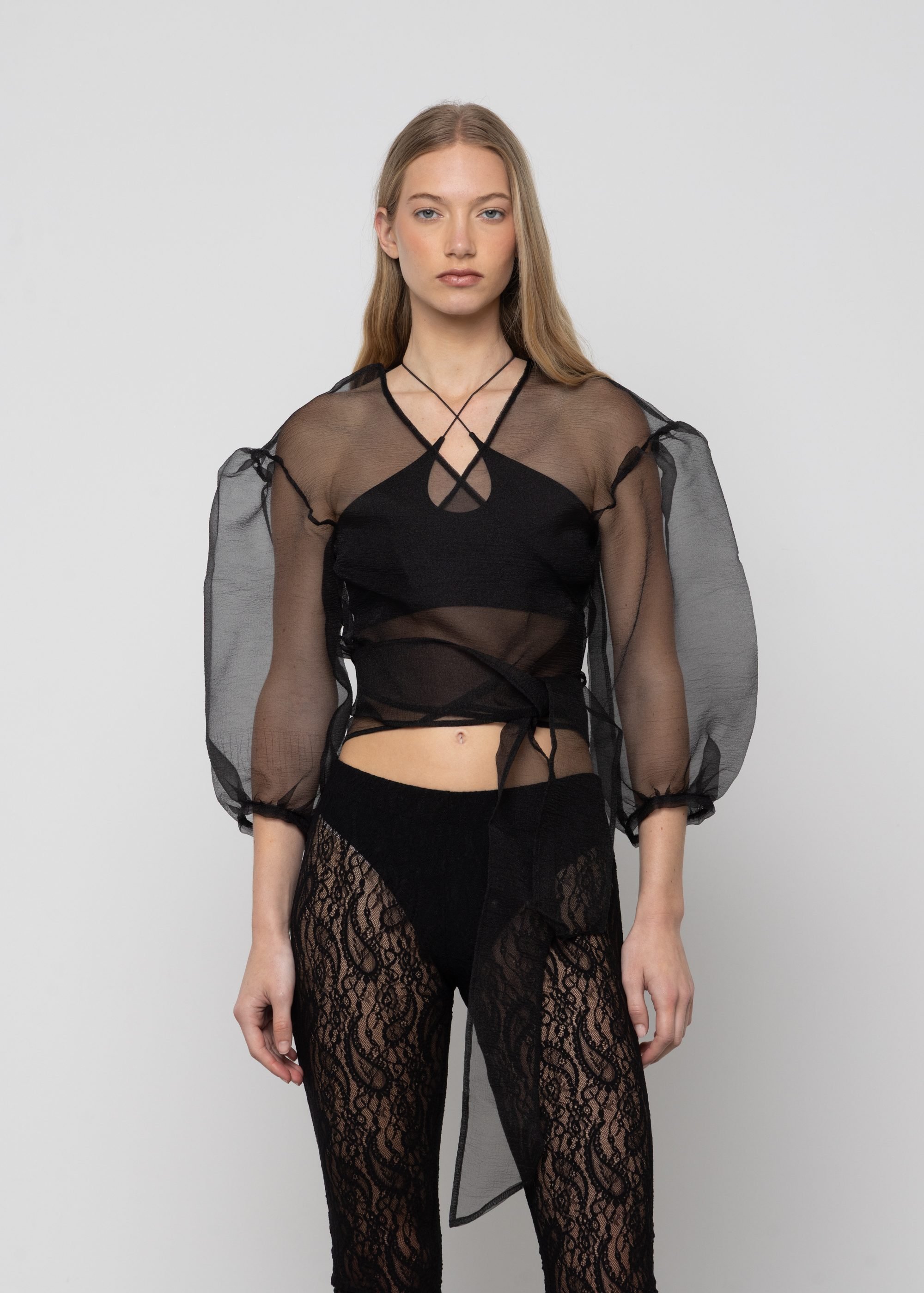 Organza Volume Sleeve Wrap Top