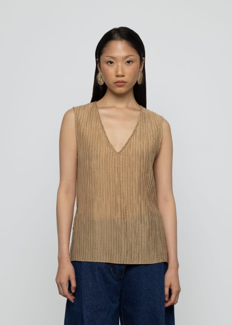 V-Neck Pleated Tunic Top