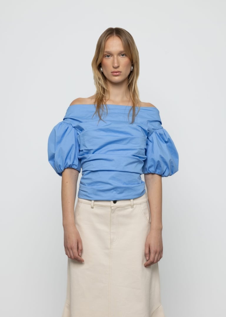 Off-Shoulder Poplin Balloon Sleeve Top