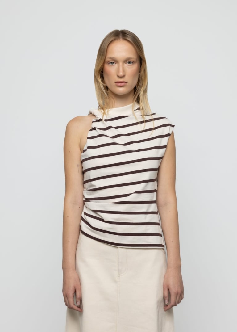 Stripe Twist Asymmetric T-Shirt