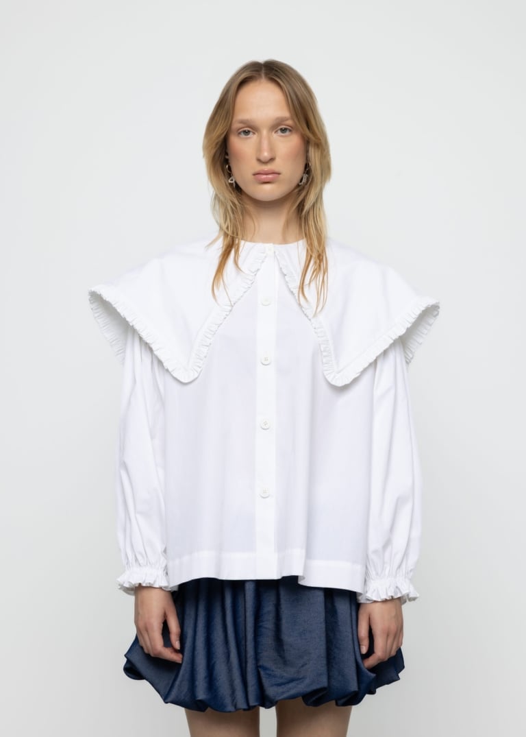 Ruffle Trim Oversized Sailor Shirt