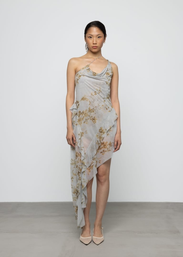 Asymmetric Ruffle Floral Dress