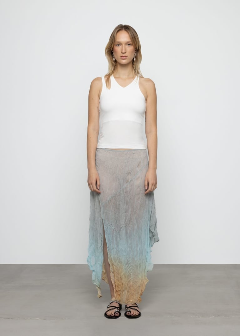 Trapeze Crinkle Sheer Midi Skirt