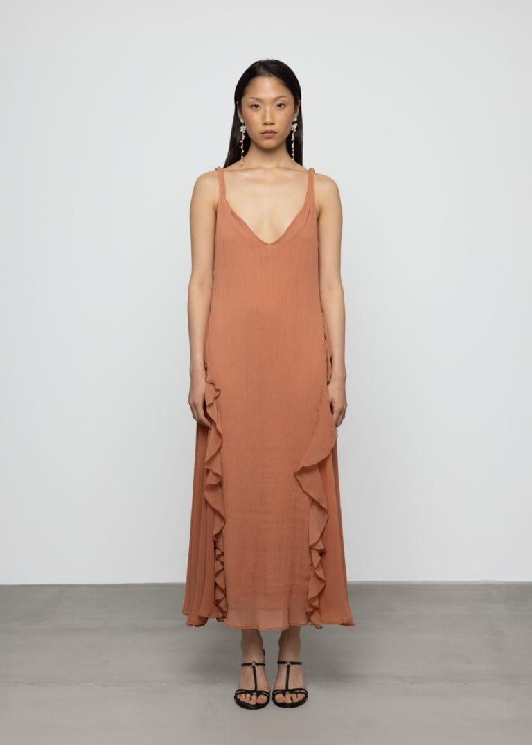 Twist Strap Maxi Dress with Frill Detail