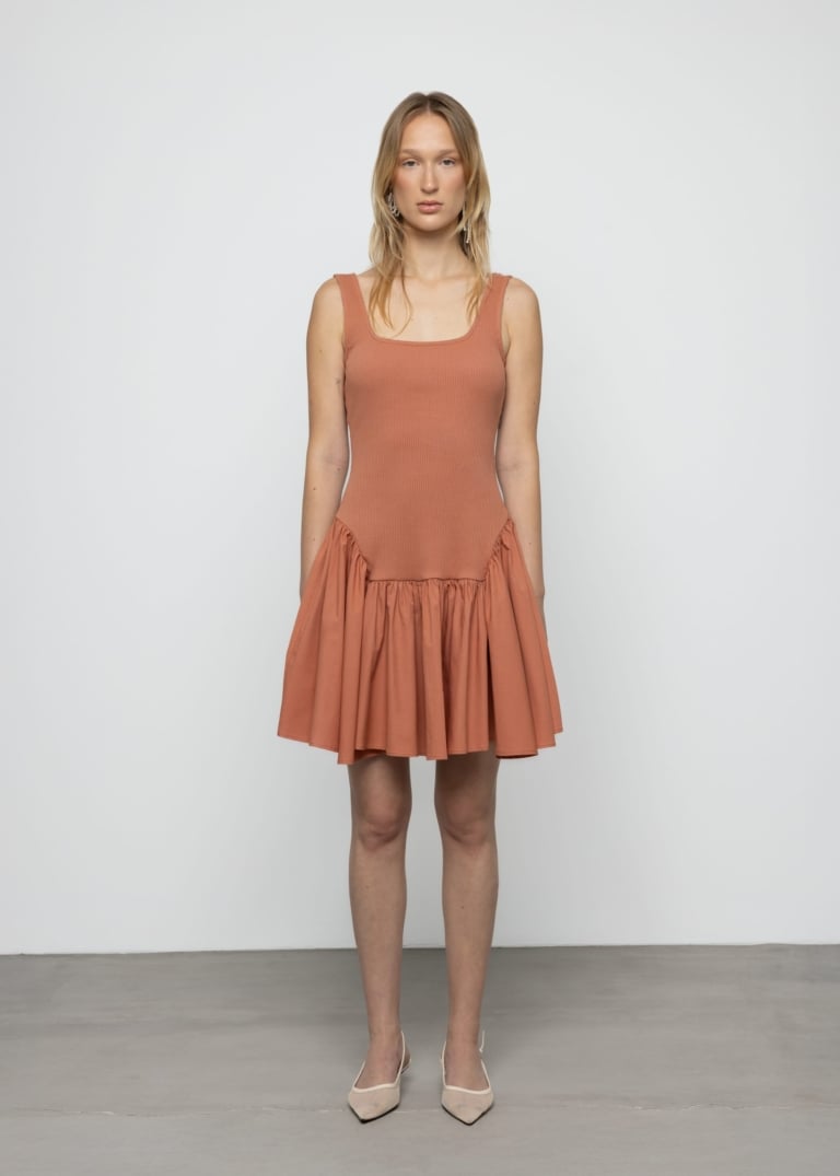Ribbed Cotton-Poplin Mini Dress