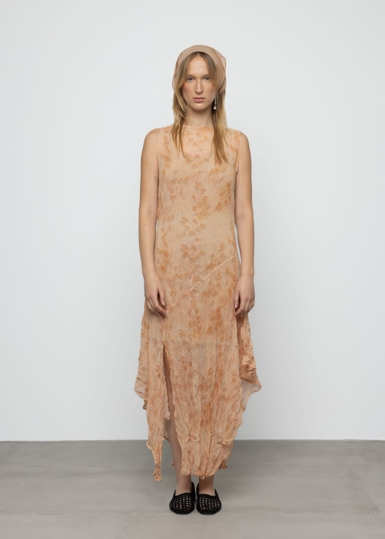 Sheer Crinkled Hanky Hem Dress