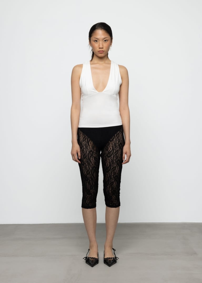 Sheer Lace Capri Pants