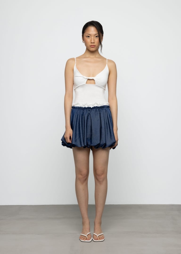 Balloon Lace Trim Mini Skirt