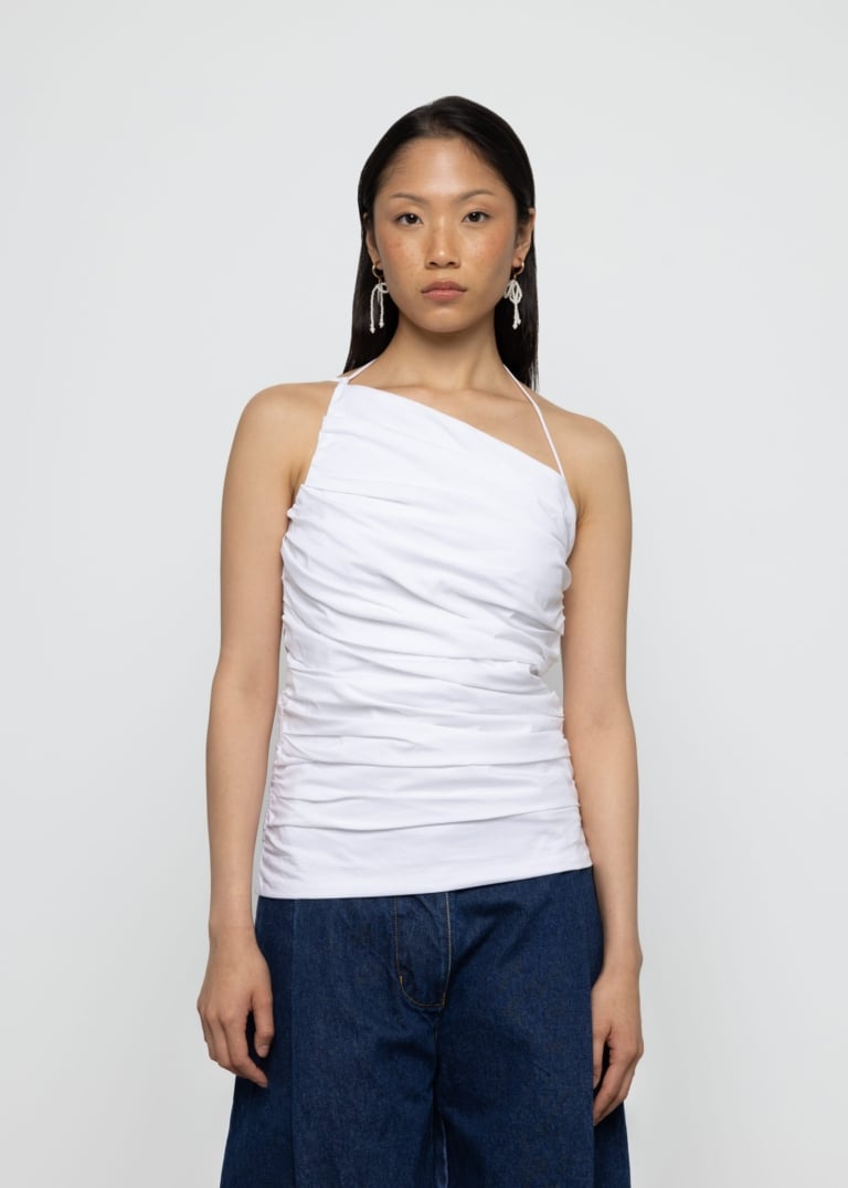 One Shoulder Pleated Poplin Top