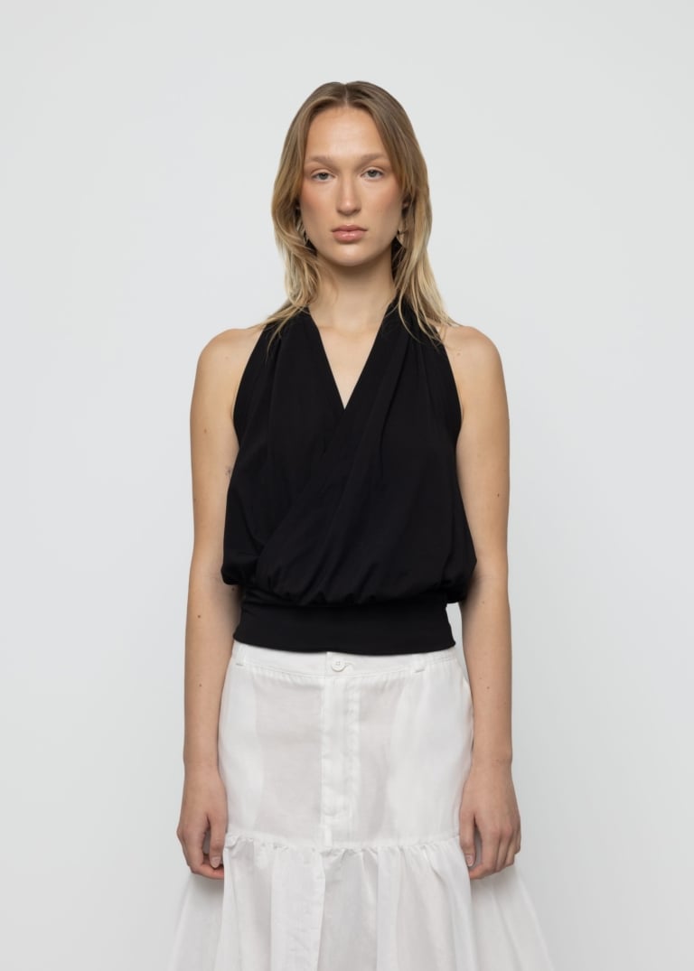 Draped Crossover Blouson Top