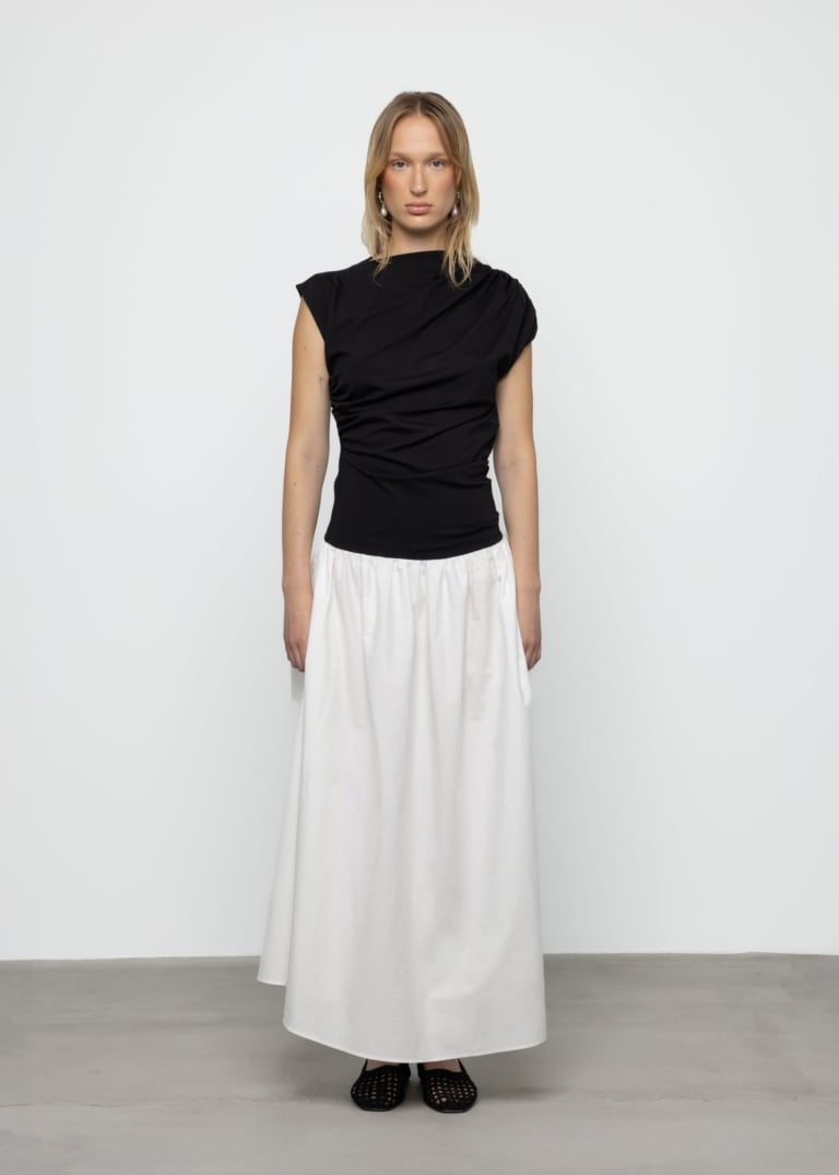 Two-Tone Draped Maxi Dress