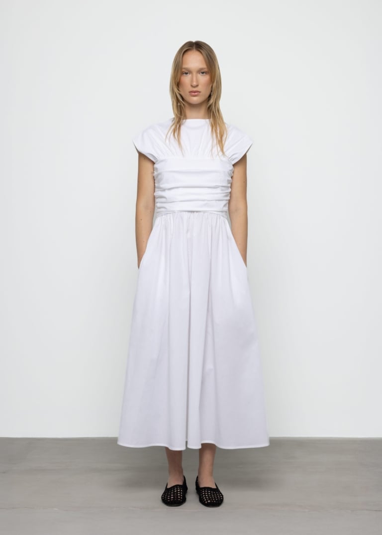 Poplin 2-Way Ruched Maxi Dress