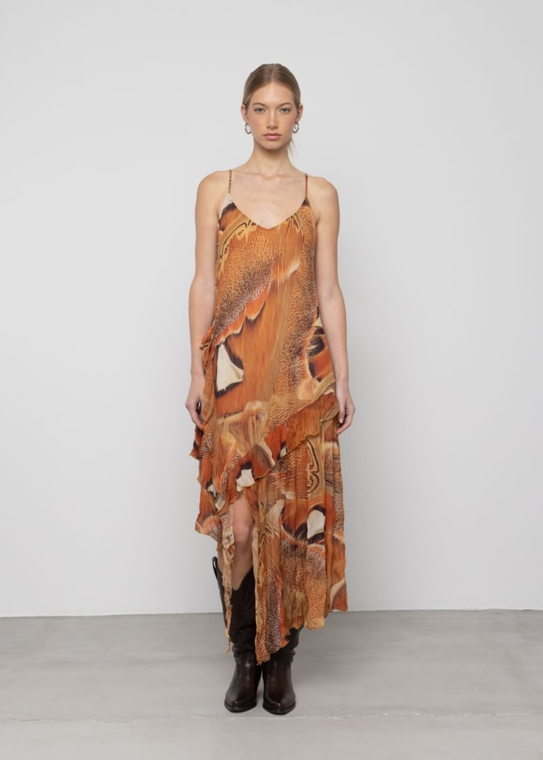 Asymmetric Ruffle Hanky Hem Dress
