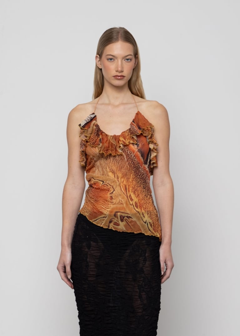 Asymmetric Ruffle Printed Top