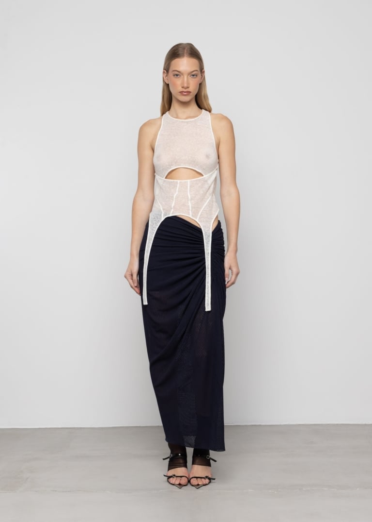 Gathered Maxi Column Skirt