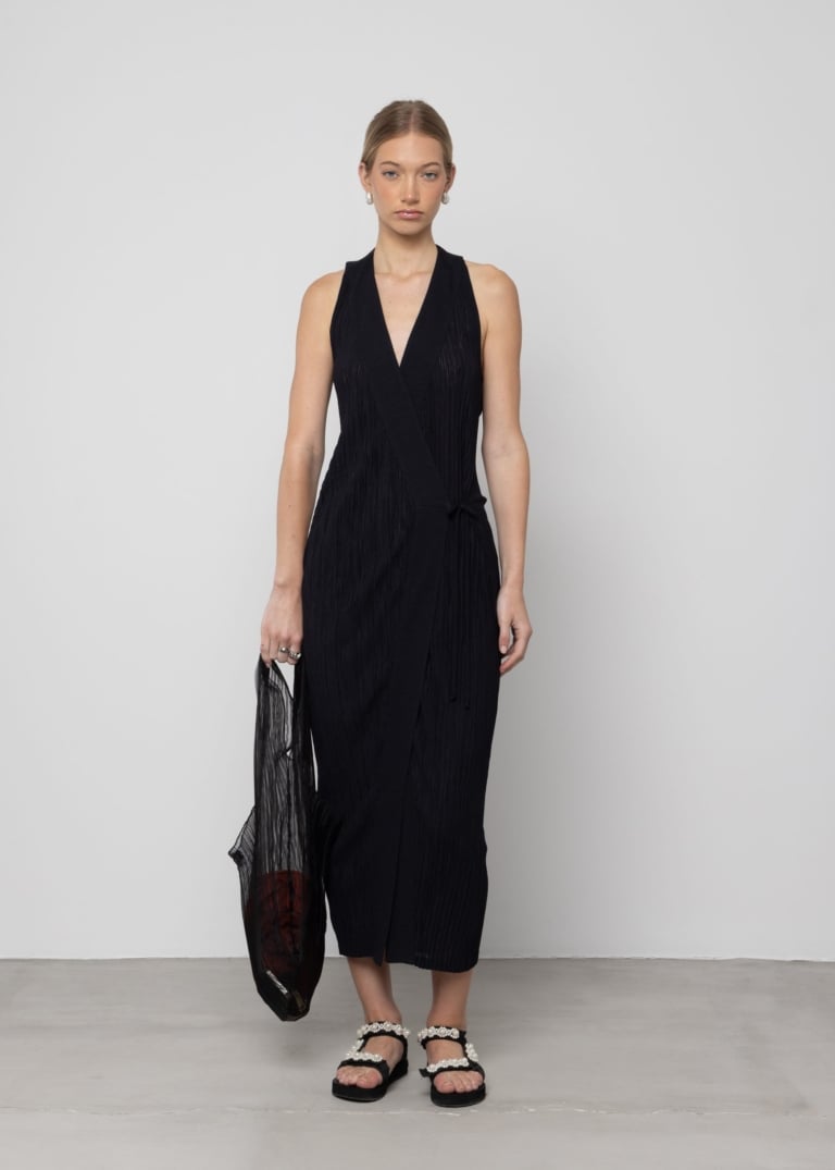 Pleated Open-Back Maxi Dress