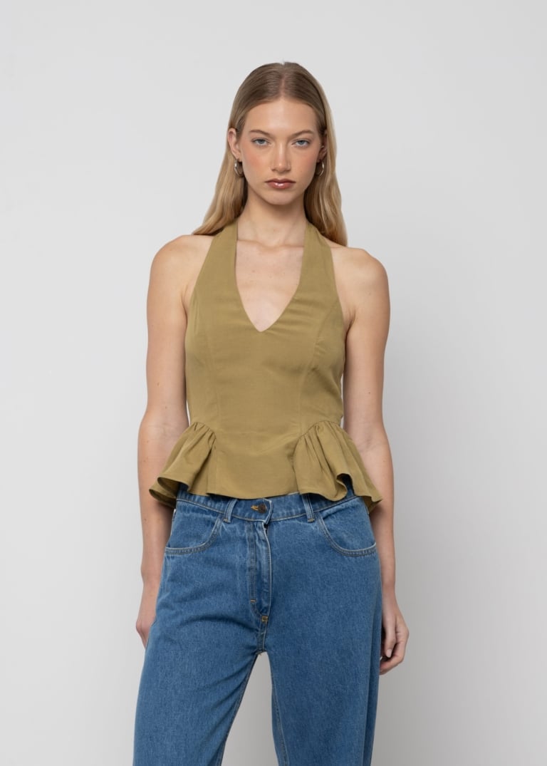 Godet Panel Open-Back Linen Top
