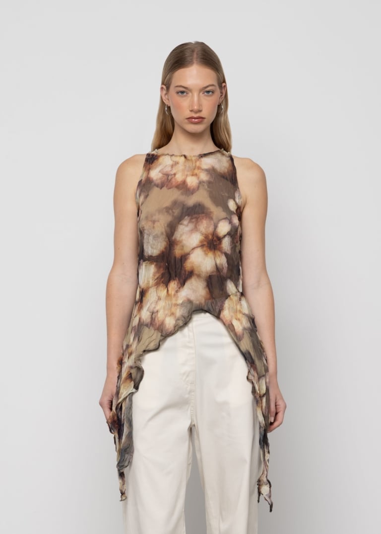 Printed Asymmetric Chiffon Top