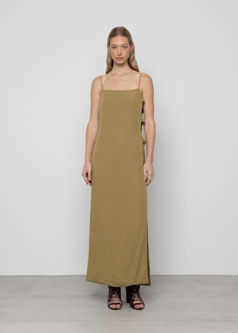 Linen Column Maxi Dress with Knots