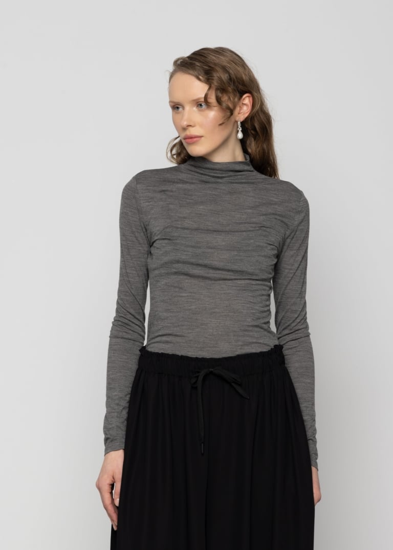 Fitted Long-Sleeve Wool-Blend Top