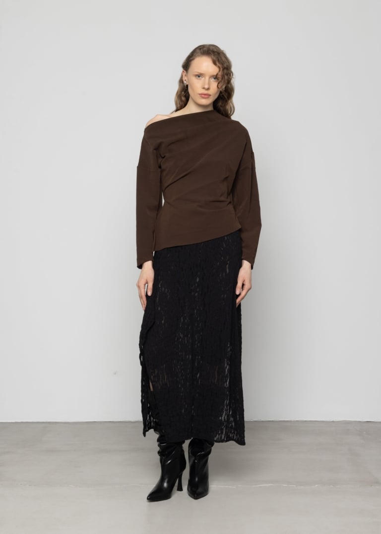 Trapeze Lace Sheer Midi Skirt