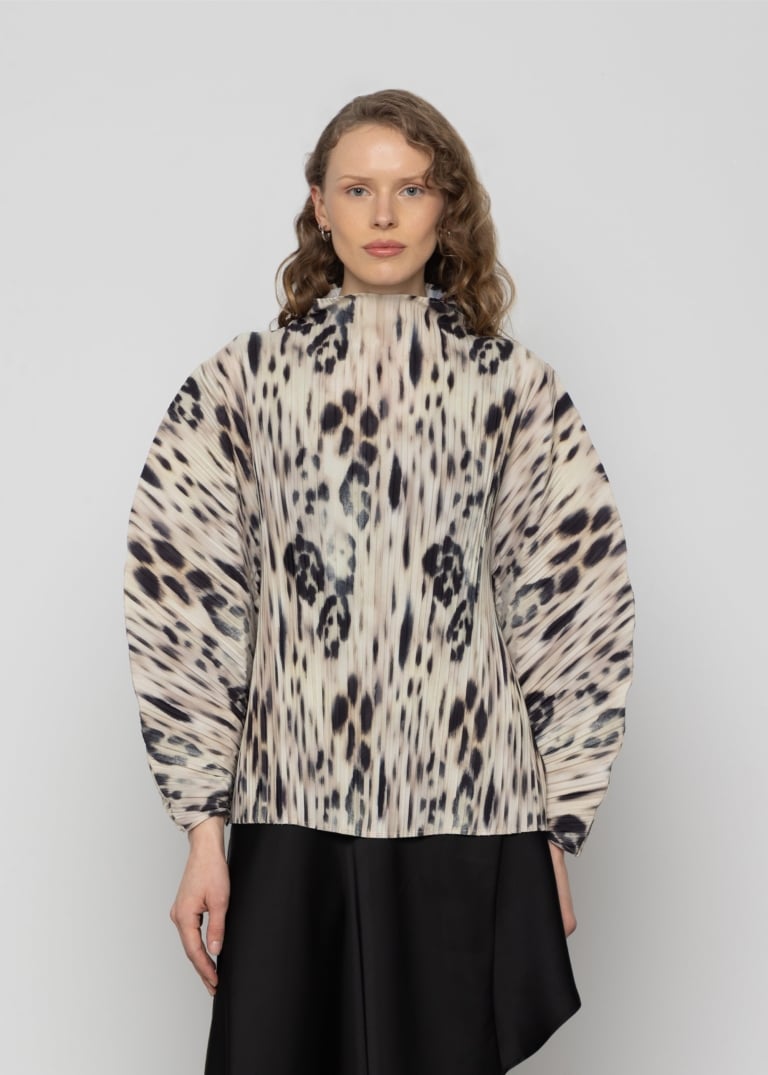 Sculpted Pleated High Neck Top