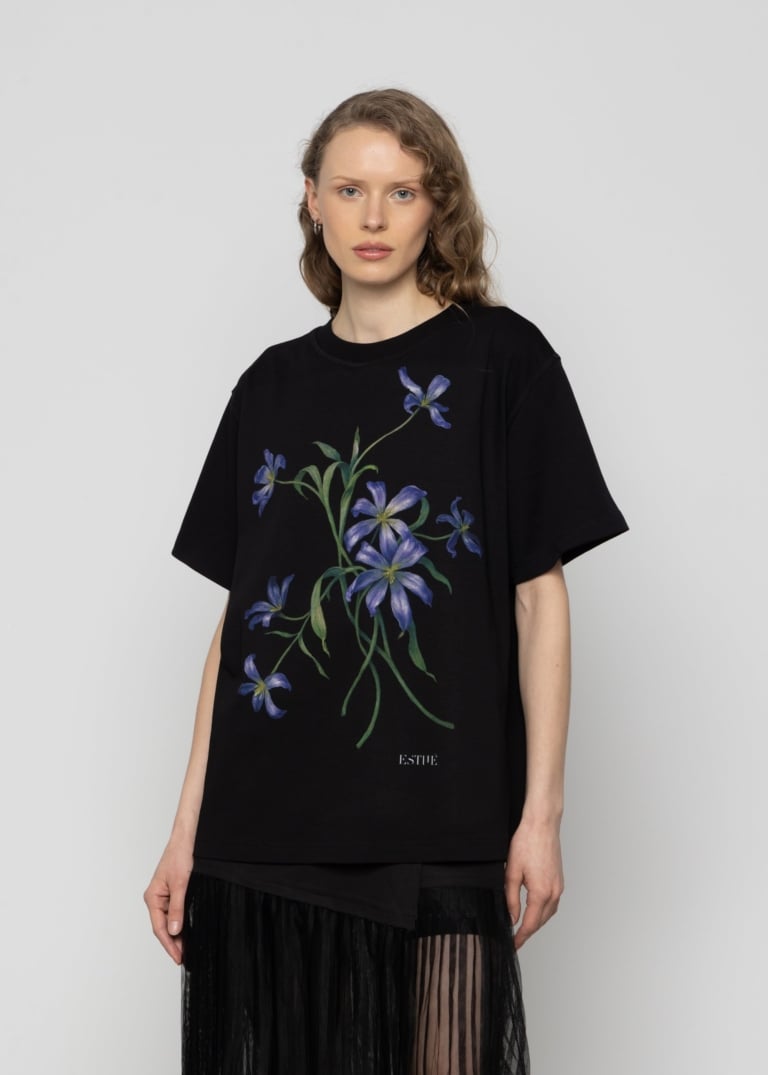 Flower Print Cotton T-Shirt