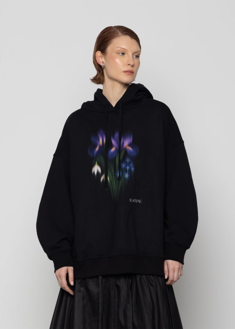 Iris Bouquet Print Cotton Hoodie