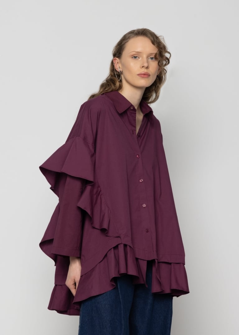 Oversized Frill-Hem Cotton Shirt