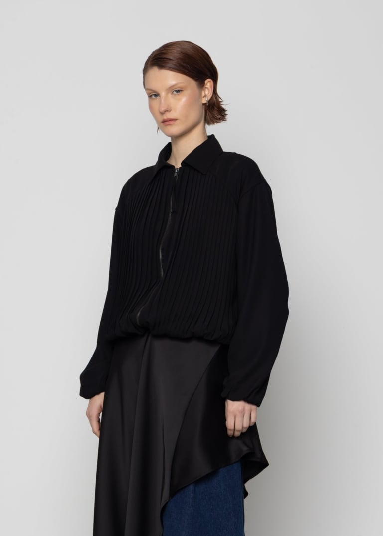 Pleated Oversized Balloon-Hem Shirt