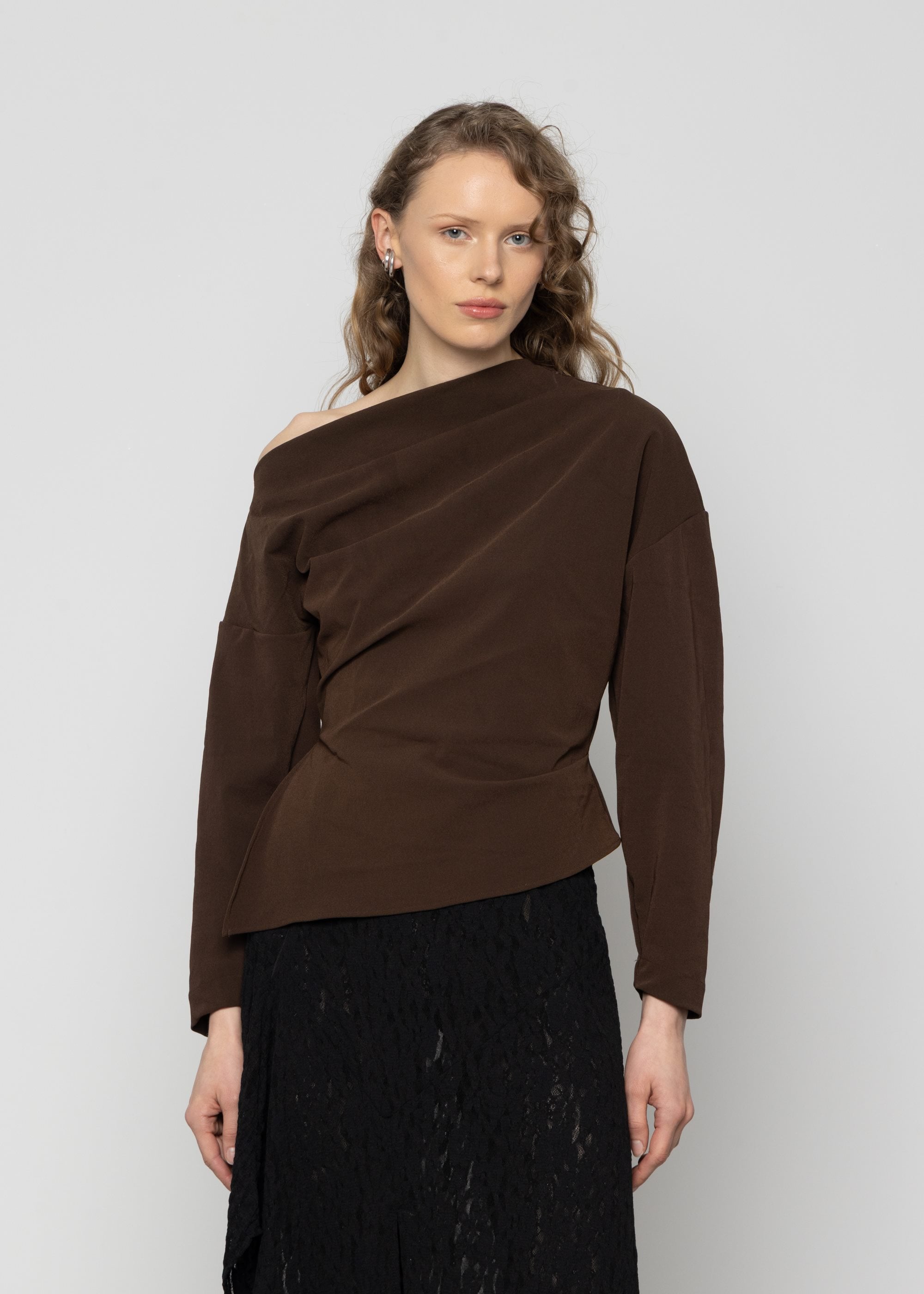 Asymmetric Cocoon-Sleeve Top