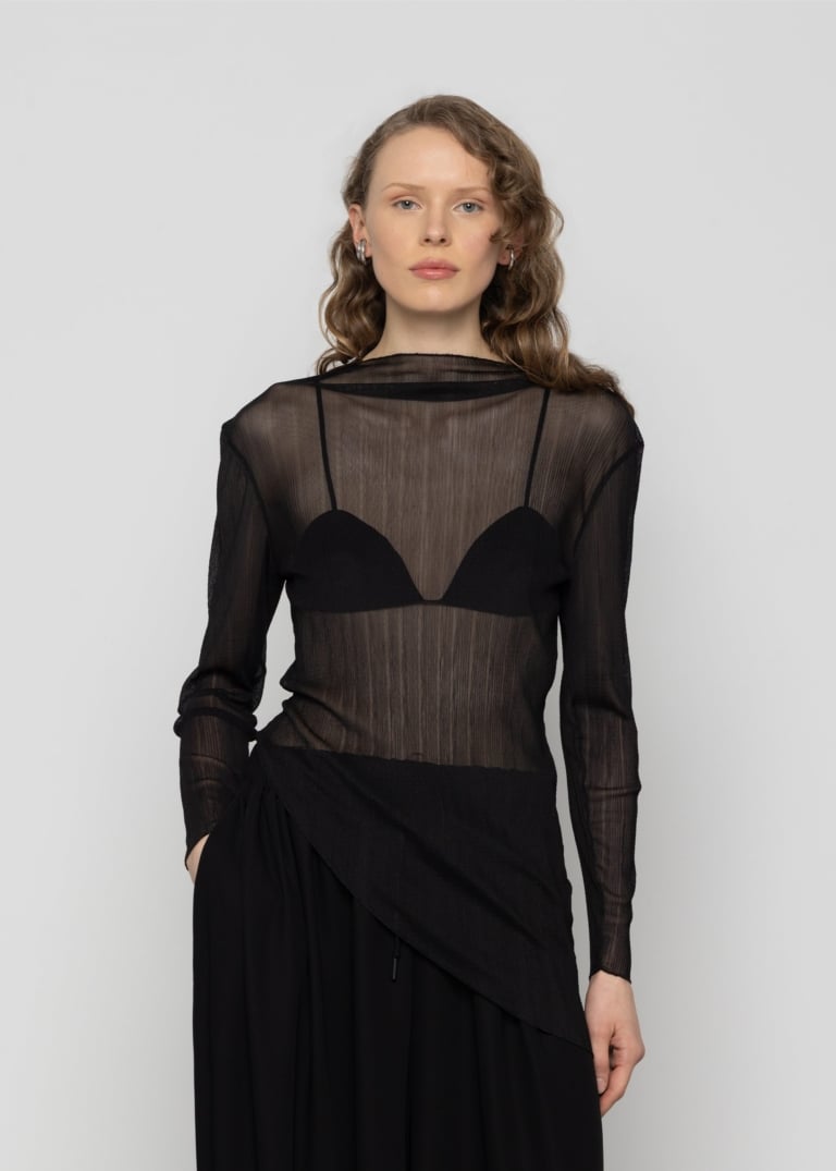 High-Neck Asymmetric Long-Sleeve Top