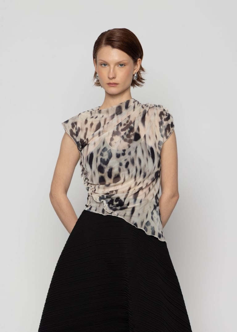 Asymmetric Printed Gathered Top