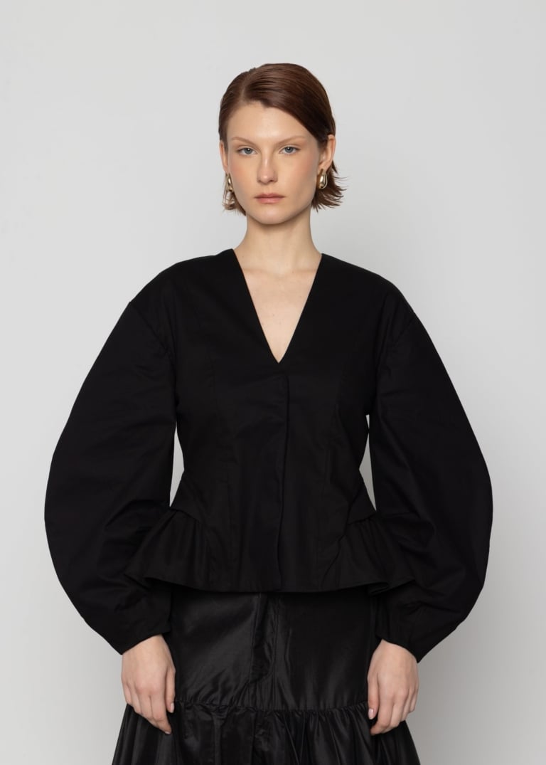 Structured Cocoon-Sleeve Peplum Top