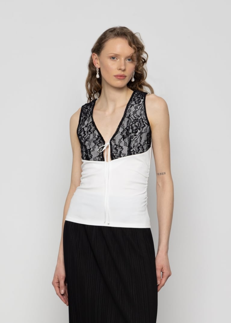 Lace Overlay Cut-Out Top