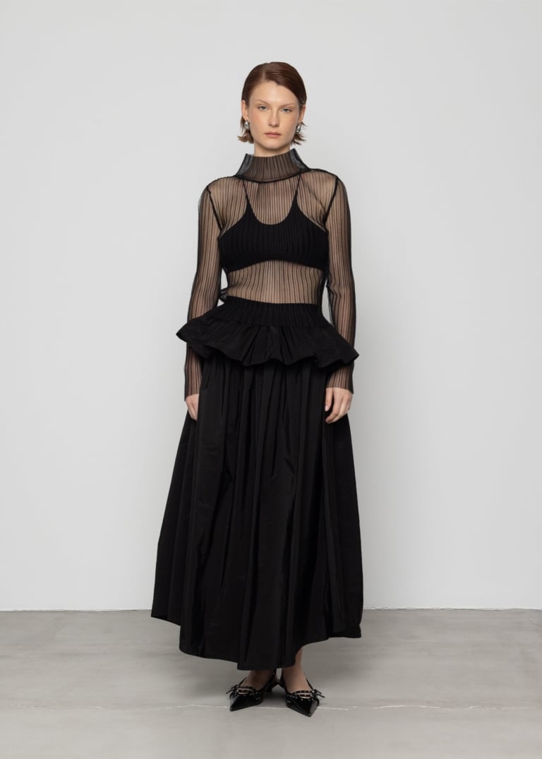 Gathered Peplum Maxi Skirt