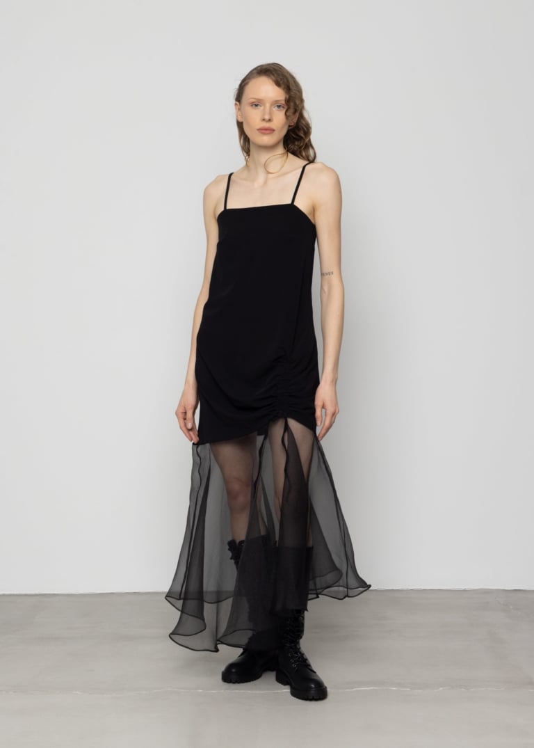 Strappy Maxi Dress with Contrast Organza Skirt