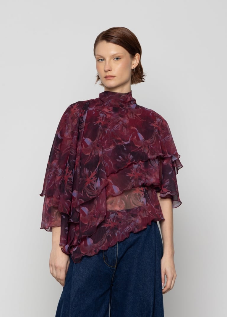 Asymmetric Caped Printed Top